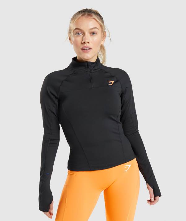 Damske Pulovre Gymshark Pulse 1/4 Zip Čierne | RE5813976